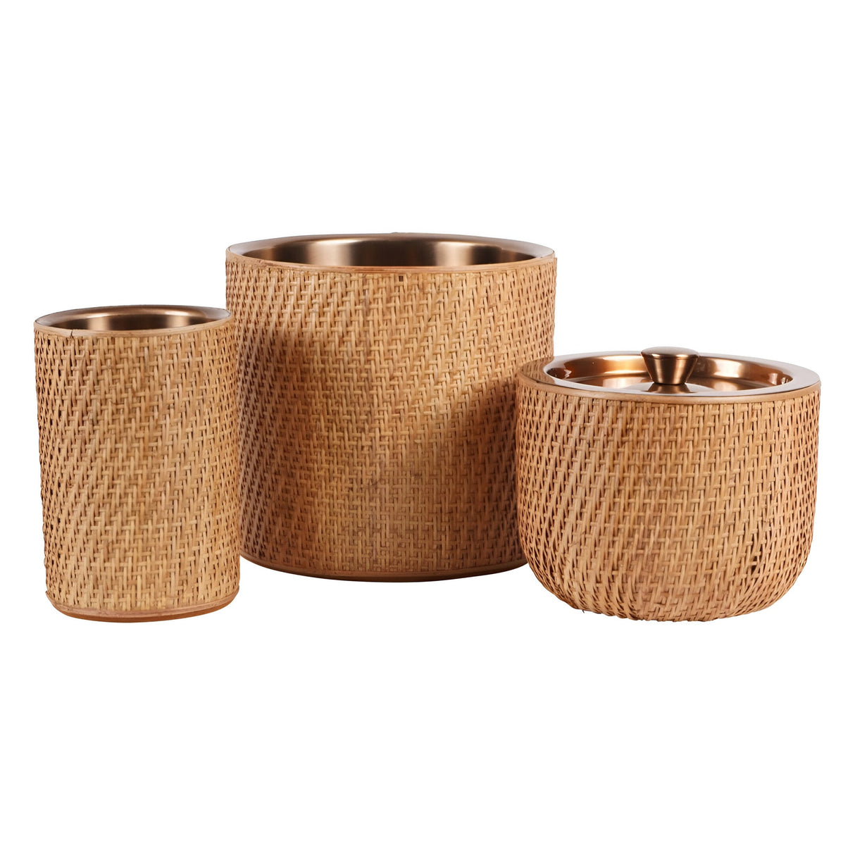 Rattan Ice Bucket With Lid - Dusky Gold