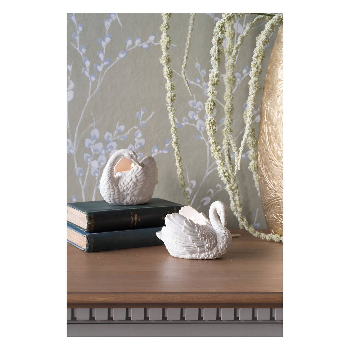 Laura Ashley Set of 2 Swan Votive Holder - Distressed White