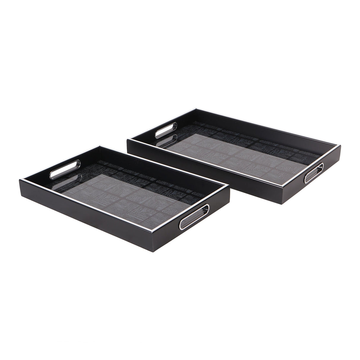Squares Pattern Set of 2 Trays - Black & Silver