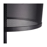 Close-up of the Libra Interiors Mesh Shade Iron Floor Lamp in black, showing the perforated drum shade base and slim stem.
