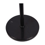 Close-up of the Libra Interiors Mesh Shade Iron Floor Lamp base, showing the round black marble-look disc and slim black stem on a white background.