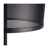 Close-up of the Libra Interiors Mesh Shade Iron Floor Lamp in black, showing the perforated drum shade base and slim upright stem.