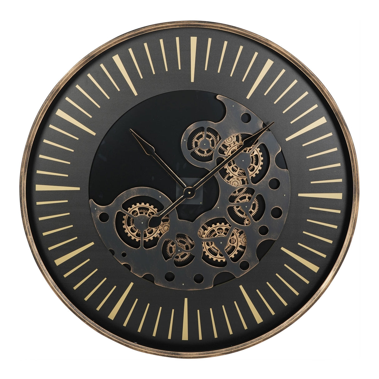 Palladium Wall Clock With moving Cogs 100cm - Black & Gold