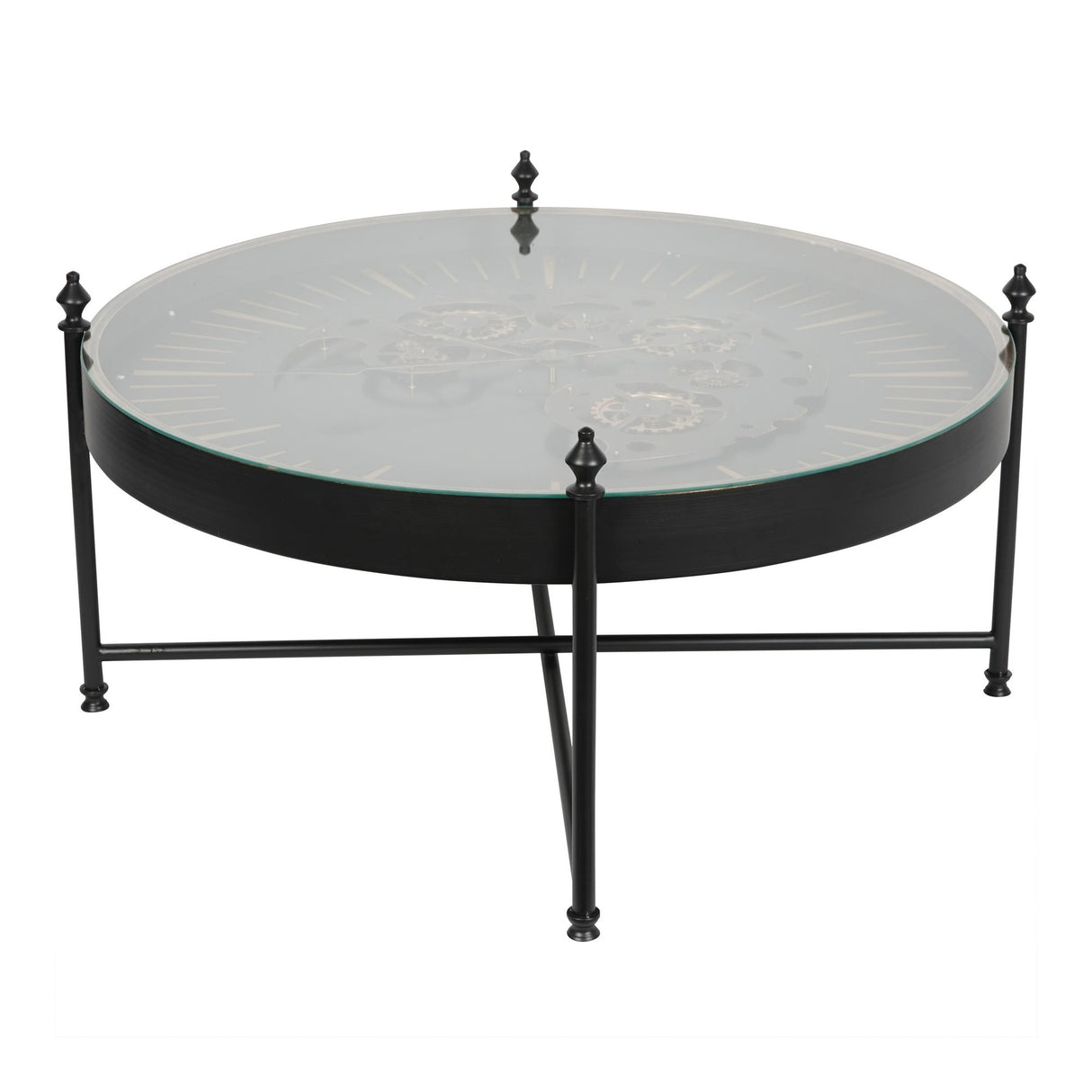 Palladium Coffee Table Clock With Moving Cogs - Black & Gold
