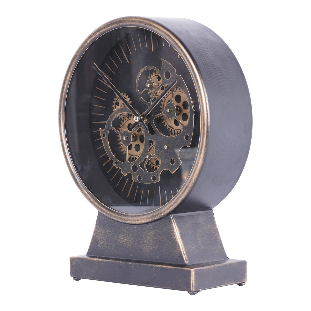 Palladium Mantel Clock With Moving Cogs - Black & Gold