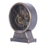Palladium Mantel Clock With Moving Cogs - Black & Gold