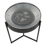 Palladium Side Table Clock With Moving Cogs - Black & Nickel