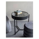 Palladium Side Table Clock With Moving Cogs - Black & Nickel