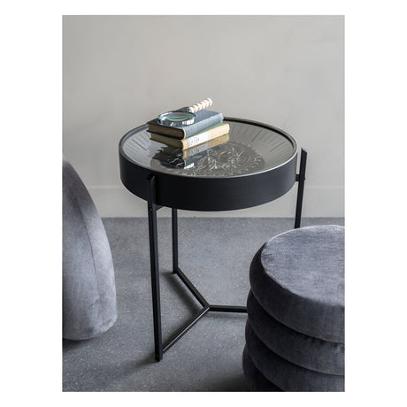 Palladium Side Table Clock With Moving Cogs - Black & Nickel