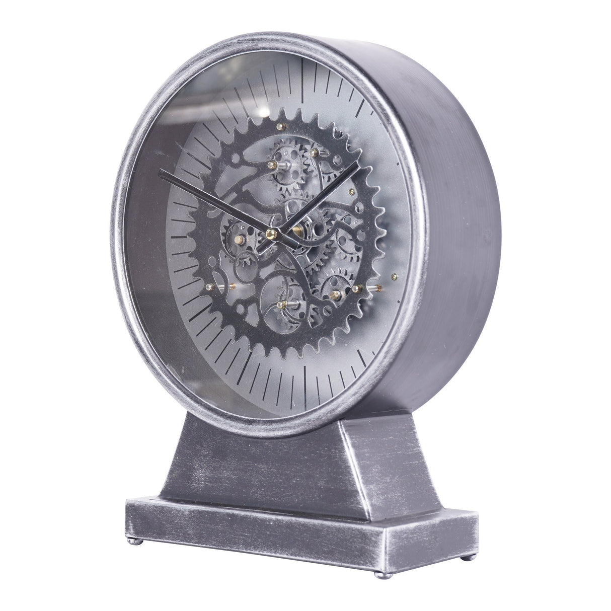Palladium Mantel Clock With Moving Cogs - Black Nickel