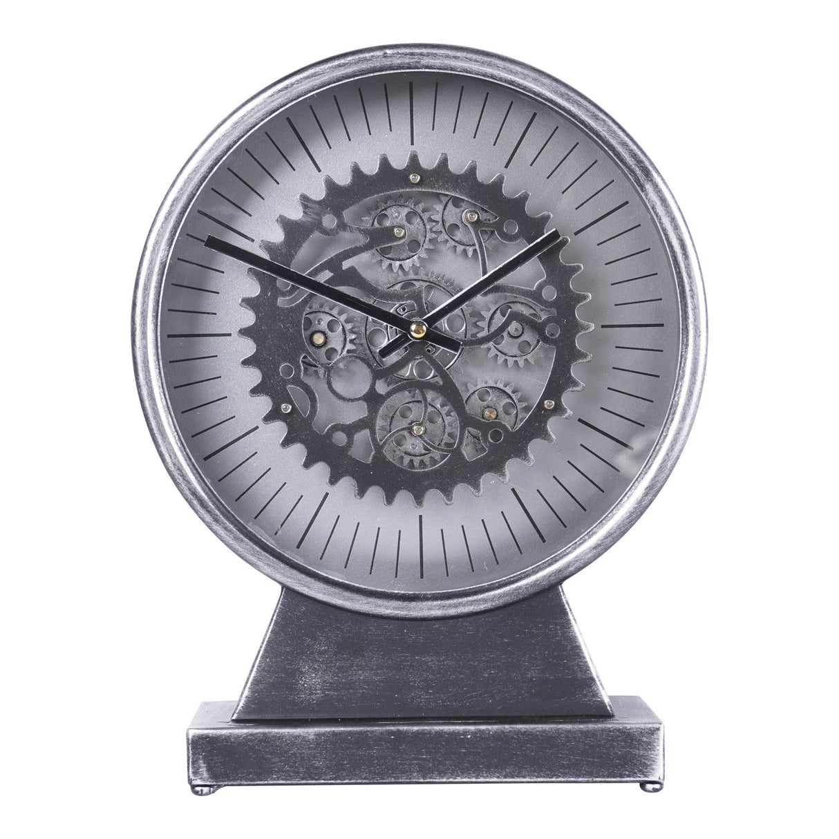 Palladium Mantel Clock With Moving Cogs - Black Nickel