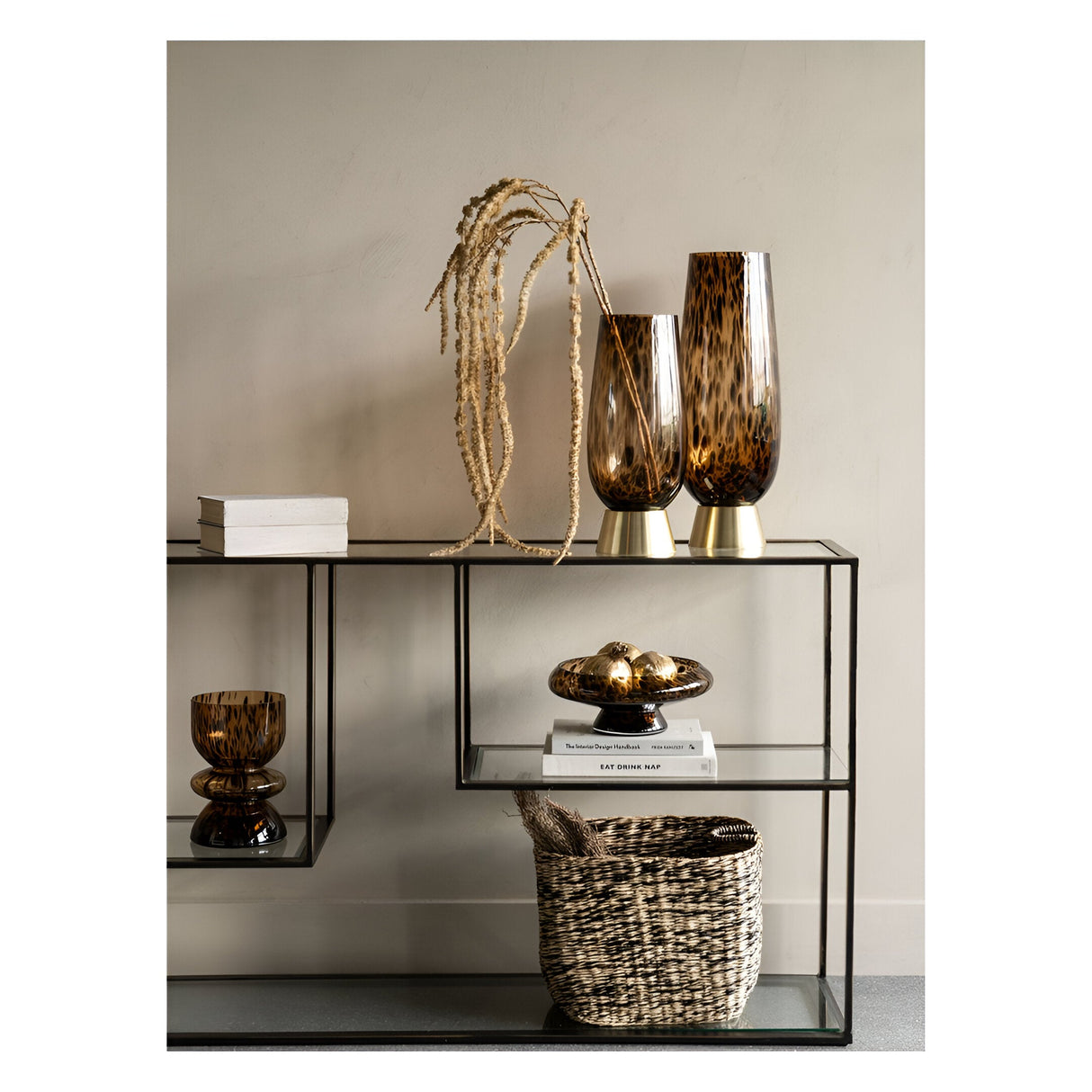 Savanna Glass Vase With Brass Base 50cm - Brown