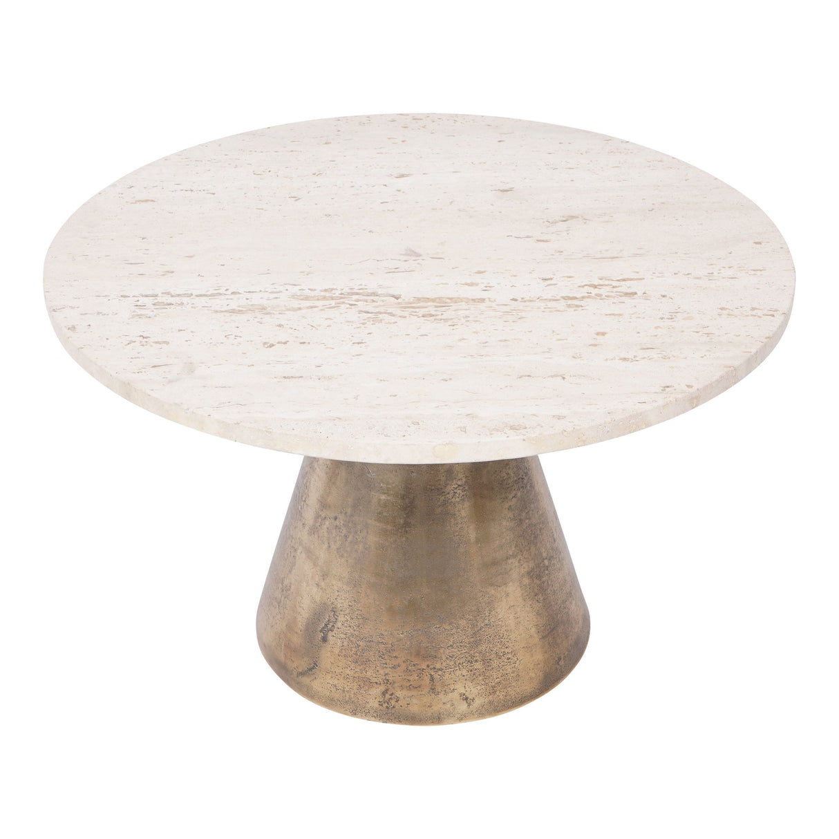 Clifton II Small Coffee Table - Antique Brass & Light Travertine