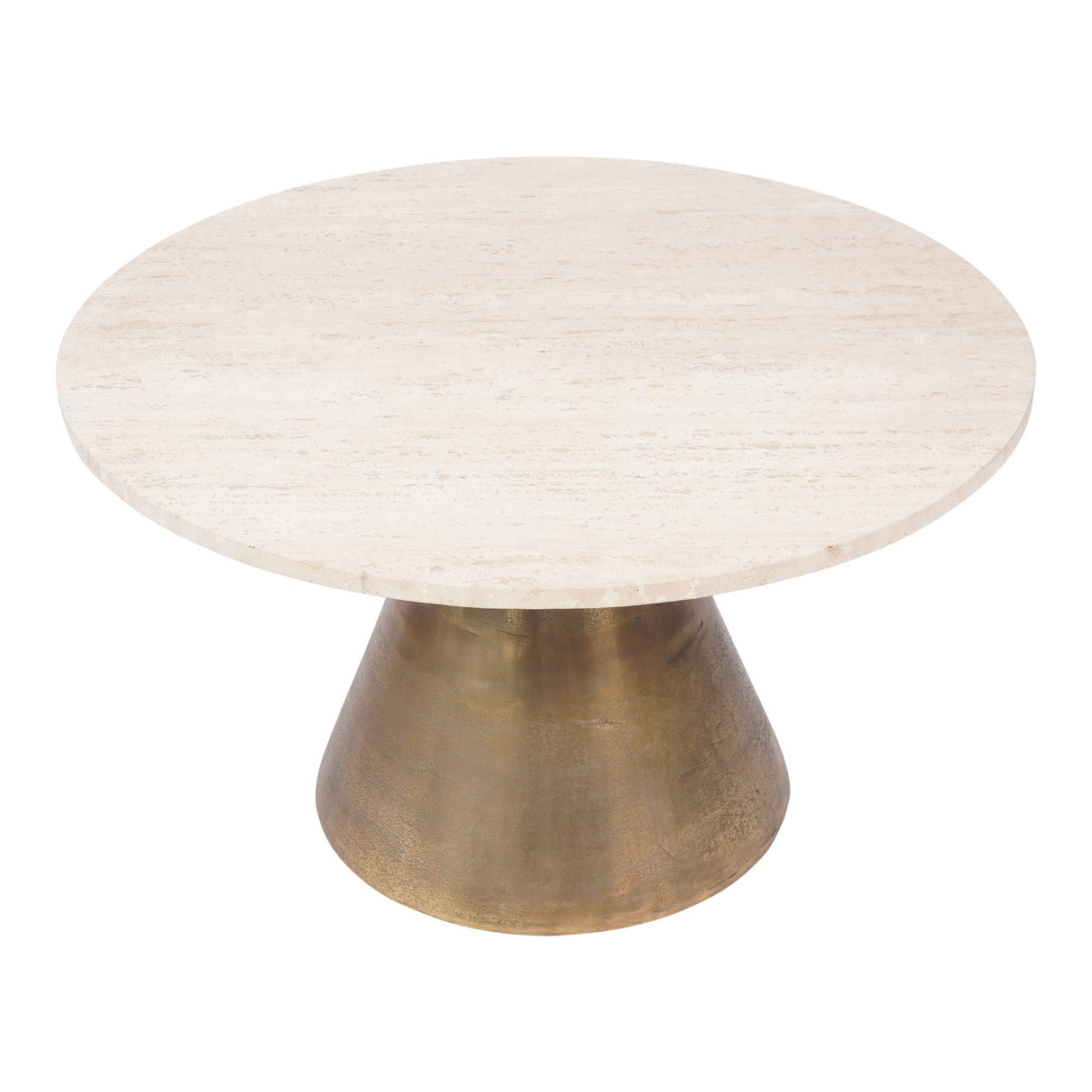 Clifton II Large Coffee Table - Antique Brass & Light Travertine