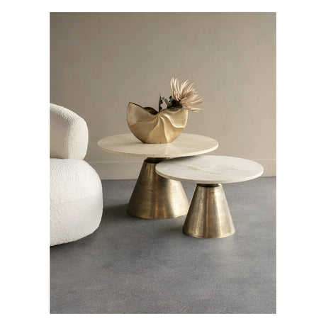 Clifton II Large Coffee Table - Antique Brass & Light Travertine