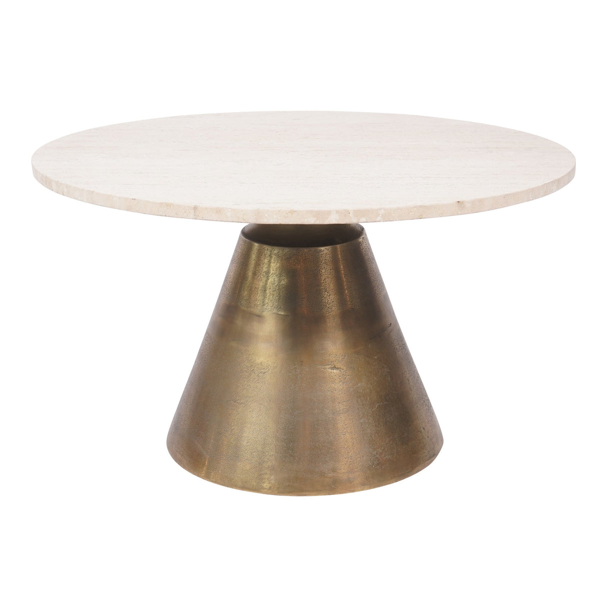 Clifton II Large Coffee Table - Antique Brass & Light Travertine