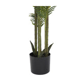 Libra Interiors Faux Areca Palm with slender green bamboo-style stems and arching fronds in a black plastic pot, shown on a plain white background.
