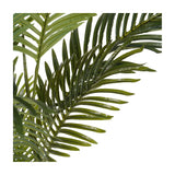 Close-up of Libra Interiors Faux Areca Palm showing arching green polyethylene fronds with slender feathered leaflets against a plain white background.