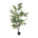 Libra Interiors Potted Mediterranean Olive 170cm artificial tree with slim green leaves, small russet olives and a moulded bark trunk in a black nursery pot.