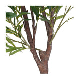 Close-up of the Libra Interiors Potted Mediterranean Olive 170cm faux tree, showing the moulded bark-effect trunk branching out with slim green leaves.