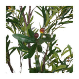 Close-up of Libra Interiors Potted Mediterranean Olive 170cm faux tree showing slim green leaves and ripening russet olives on wired branches.