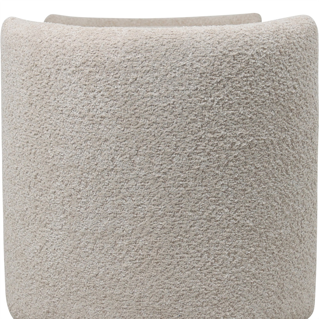 Close-up of the Libra Interiors Textured Boucle Storage Ottoman in cream, showing the looped bouclé upholstery and softly curved end panel.