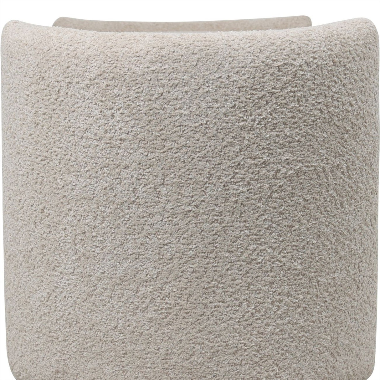Close-up of the cream bouclé upholstery on the Libra Interiors Textured Boucle Storage Ottoman, showing the looped, tactile weave and curved end panel.