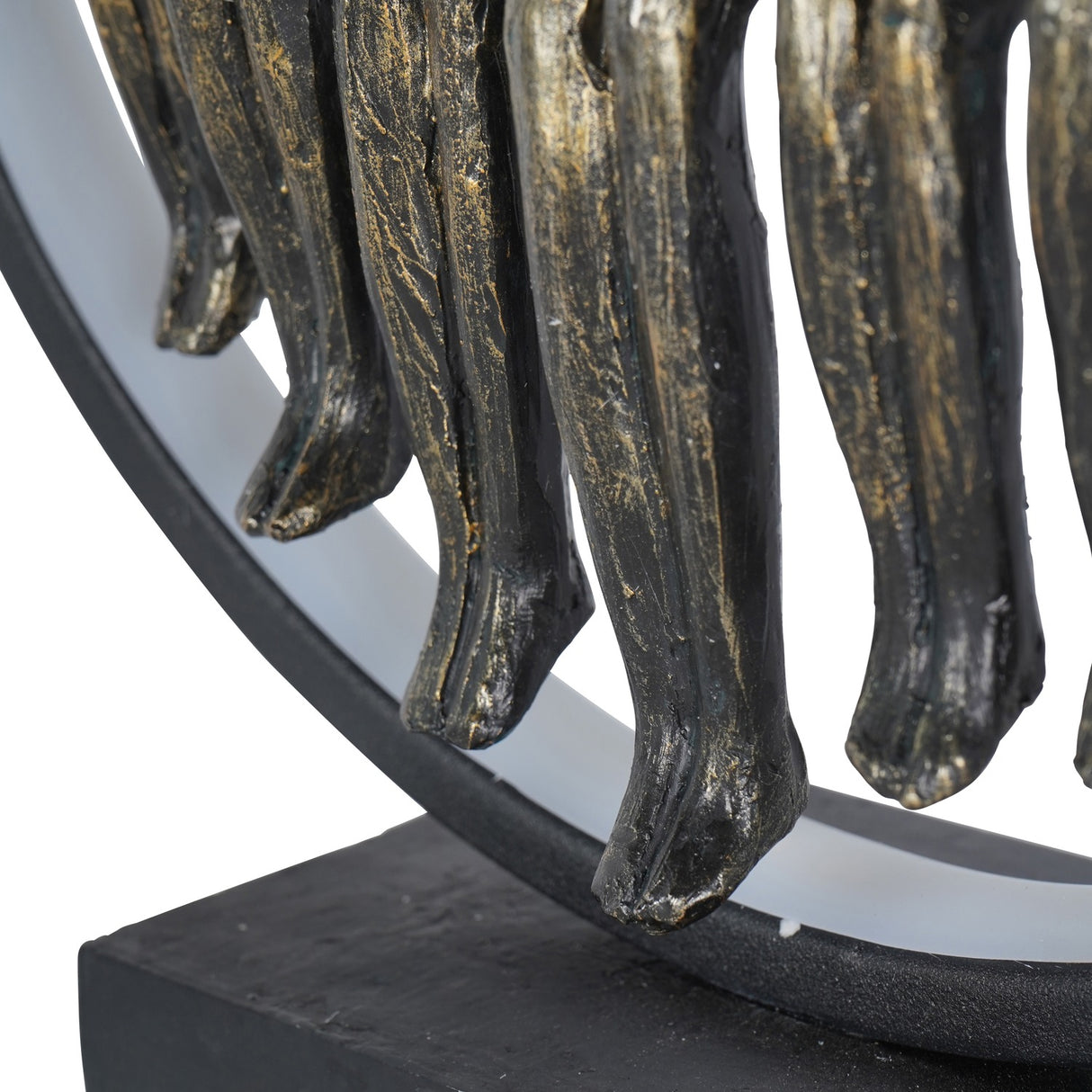 Libra Interiors Bronze Family Circle LED accessory with textured resin figure legs in antique bronze finish above a black metal ring base.