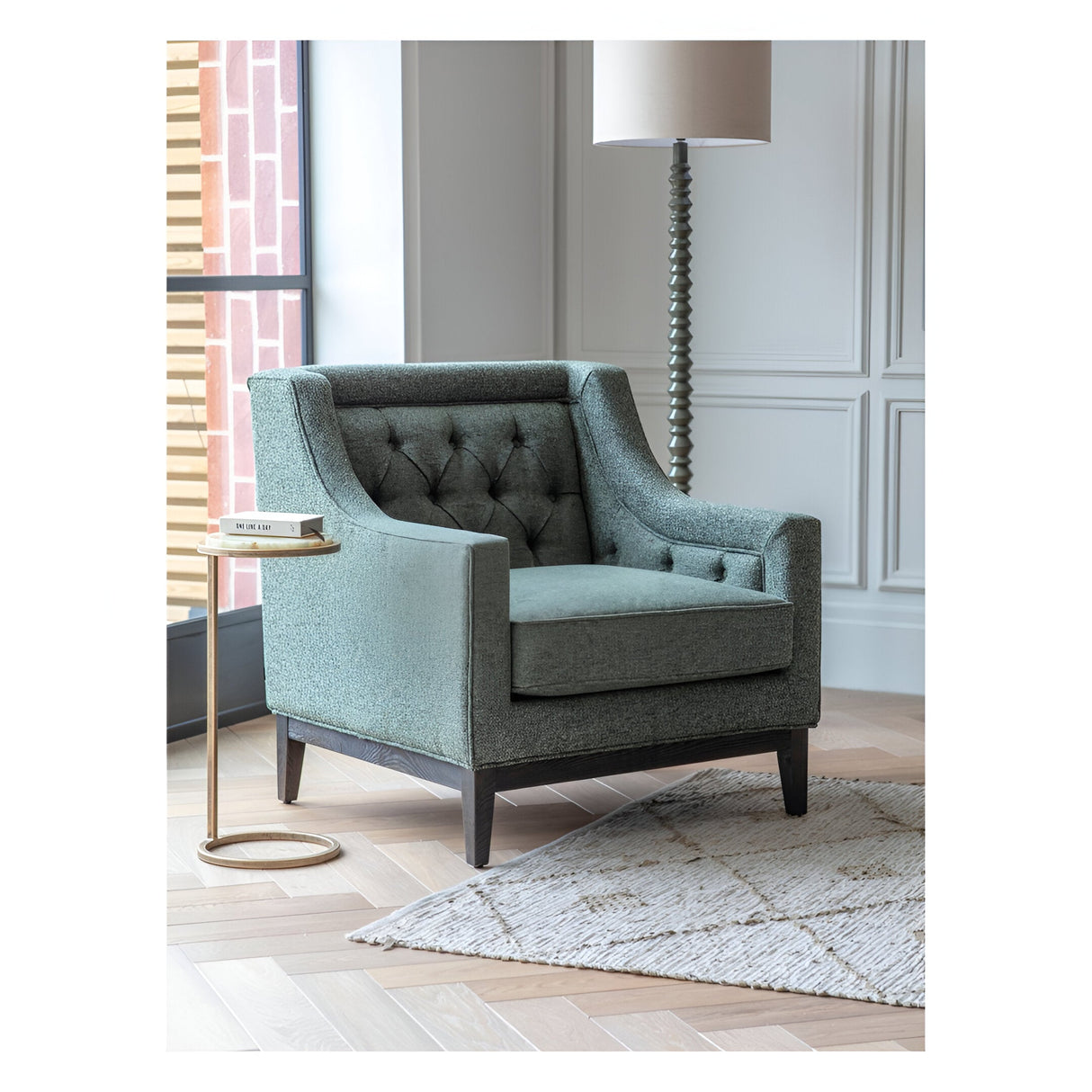 Theodore Buttoned Armchair - Forest Green