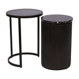 Marble Glass Nesting Set of 2 Side Tables – Black