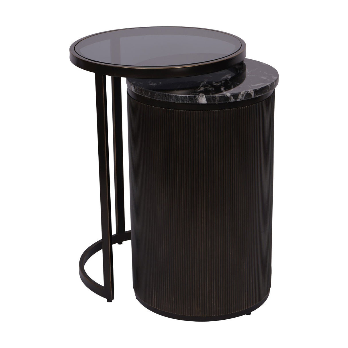 Marble Glass Nesting Set of 2 Side Tables – Black