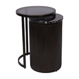 Marble Glass Nesting Set of 2 Side Tables – Black