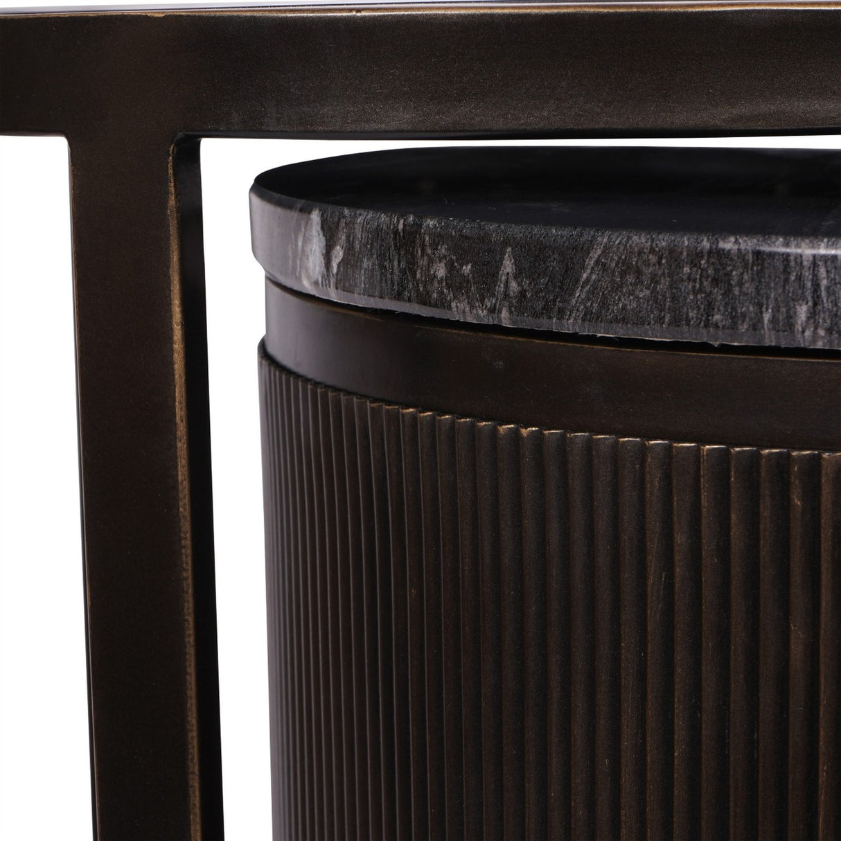 Marble Glass Nesting Set of 2 Side Tables – Black