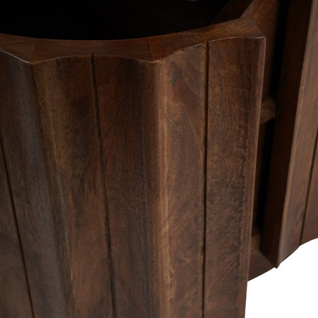 Fluted Mango Wood Marble Top Bedside Table – Dark Wood