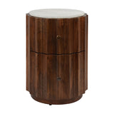 Fluted Mango Wood Marble Top Bedside Table – Dark Wood
