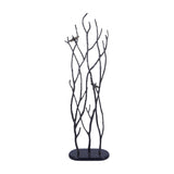 Libra Interiors Aluminium Branch and Bird Floor Sculpture in matt black with two antique brass birds perched among upright cast branches on an oval base.