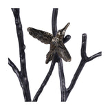 Libra Interiors Aluminium Branch and Bird Floor Sculpture with antique brass hummingbird perched on matt black cast branches, wings outstretched.