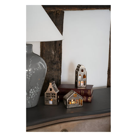 Laura Ashley Set of 3 Hand Crafted Silver House Figurine - 12cm
