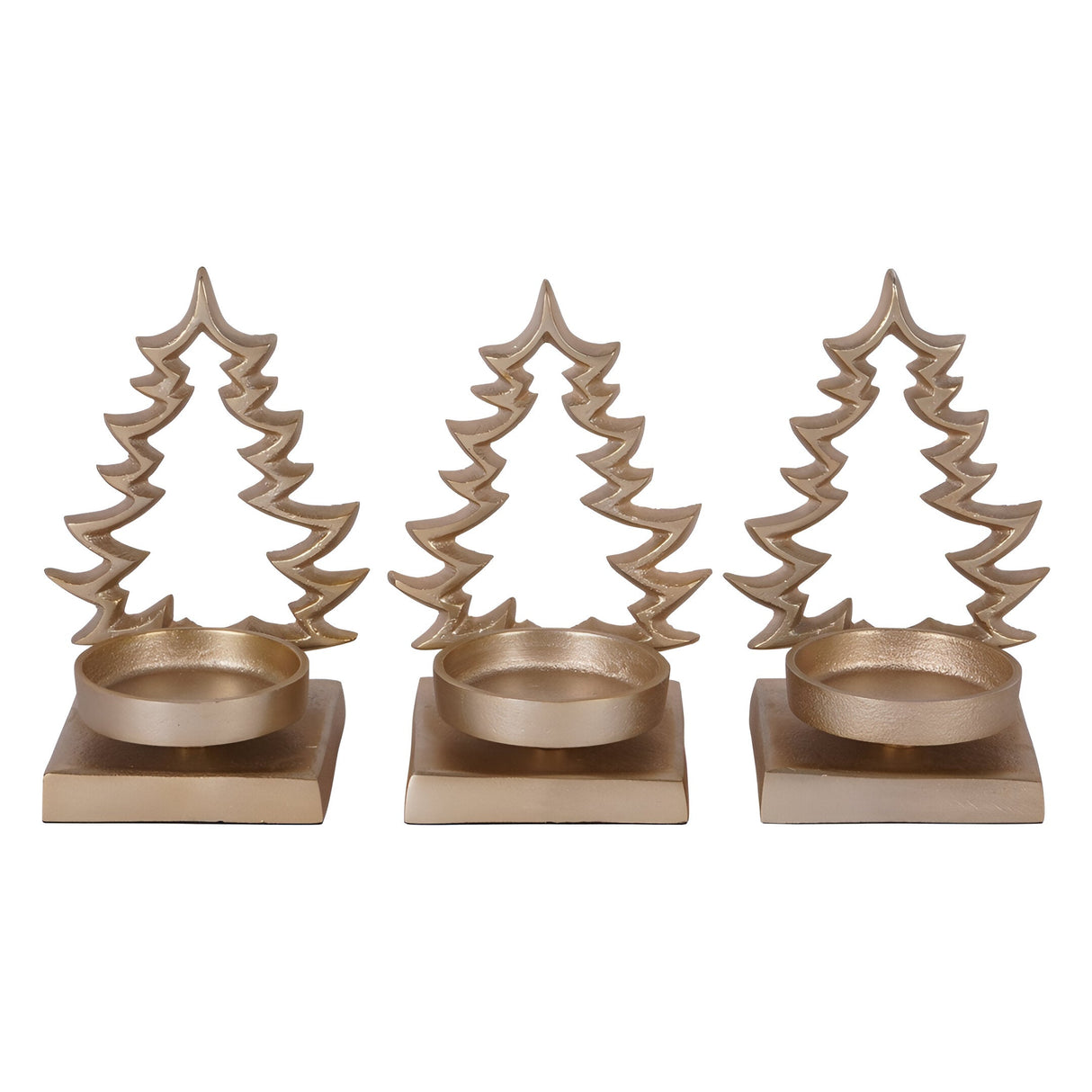 Laura Ashley Set of 3 Festive Xmas Tree Tealight Holders - Gold