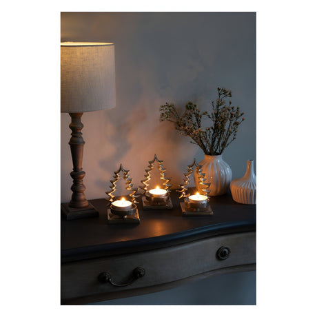 Laura Ashley Set of 3 Festive Xmas Tree Tealight Holders - Silver