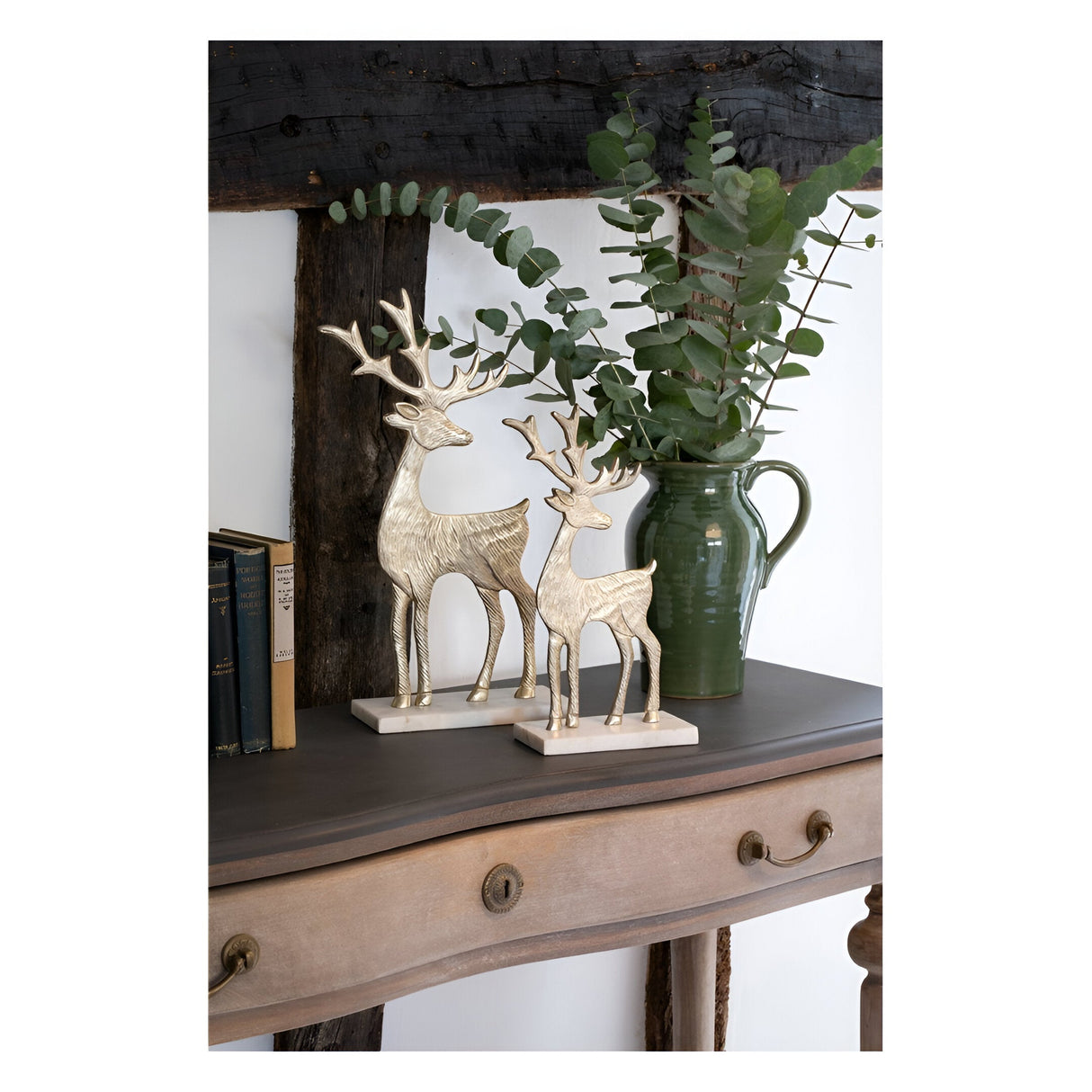 Laura Ashley Set of 2 Reindeer Figurine On Marble Base - 41.5cm