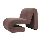 Libra Interiors Curved Corduroy Accent Armchair in brown, showing sculptural S-shaped ribbed cord frame with looped base on a white background.
