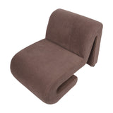 Libra Interiors Curved Corduroy Accent Armchair in mid-brown, shown from above with its sculptural S-shaped ribbed cord frame and looped base.