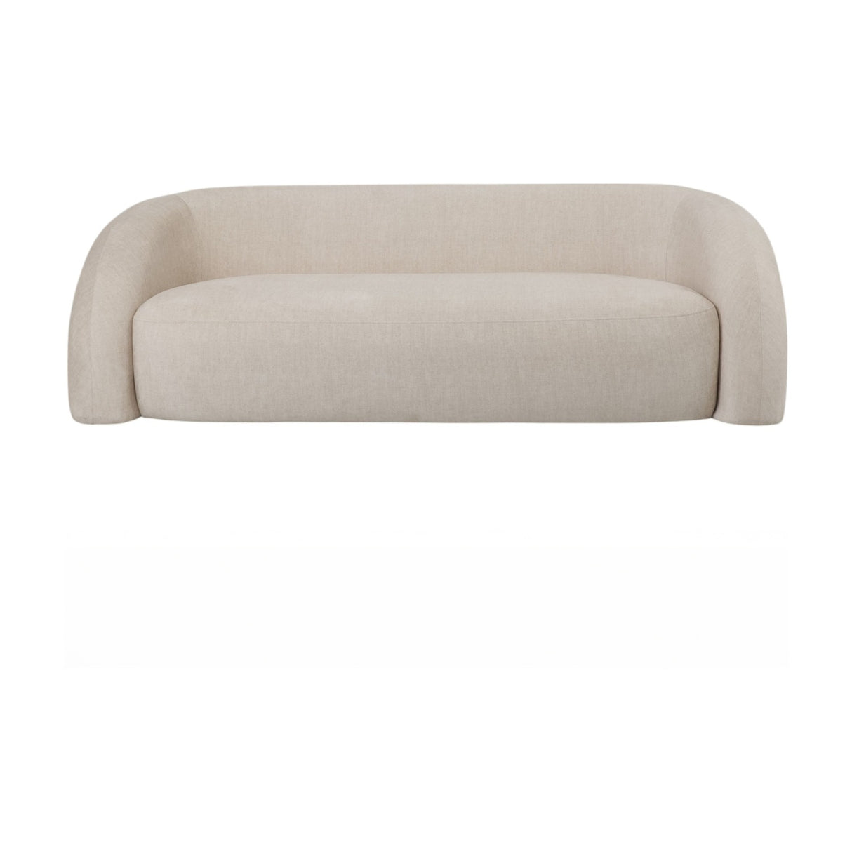 Libra Interiors Velvet Wraparound 2 Seater Sofa in cream with a low, curved wraparound backrest and deep padded seat, shown on a white background.