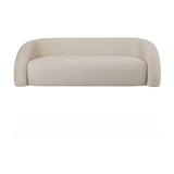 Libra Interiors Velvet Wraparound 2 Seater Sofa in cream with a low, curved wraparound backrest and deep padded seat, shown on a white background.