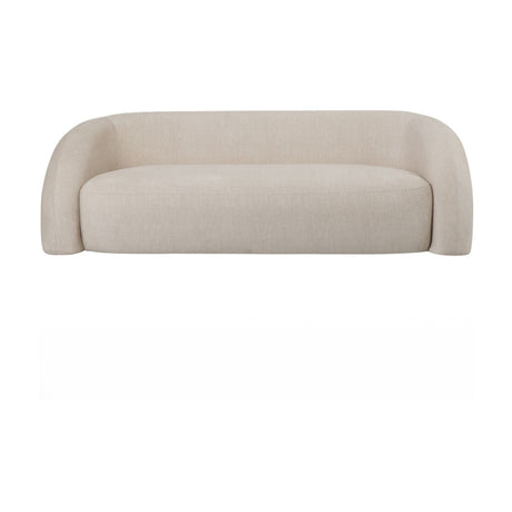 Libra Interiors Velvet Wraparound 2 Seater Sofa in cream with a low, curved wraparound backrest and deep padded seat, shown on a white background.