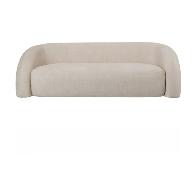 Libra Interiors Velvet Wraparound 2 Seater Sofa in cream with a low, curved wraparound backrest and deep padded seat, shown on a white background.