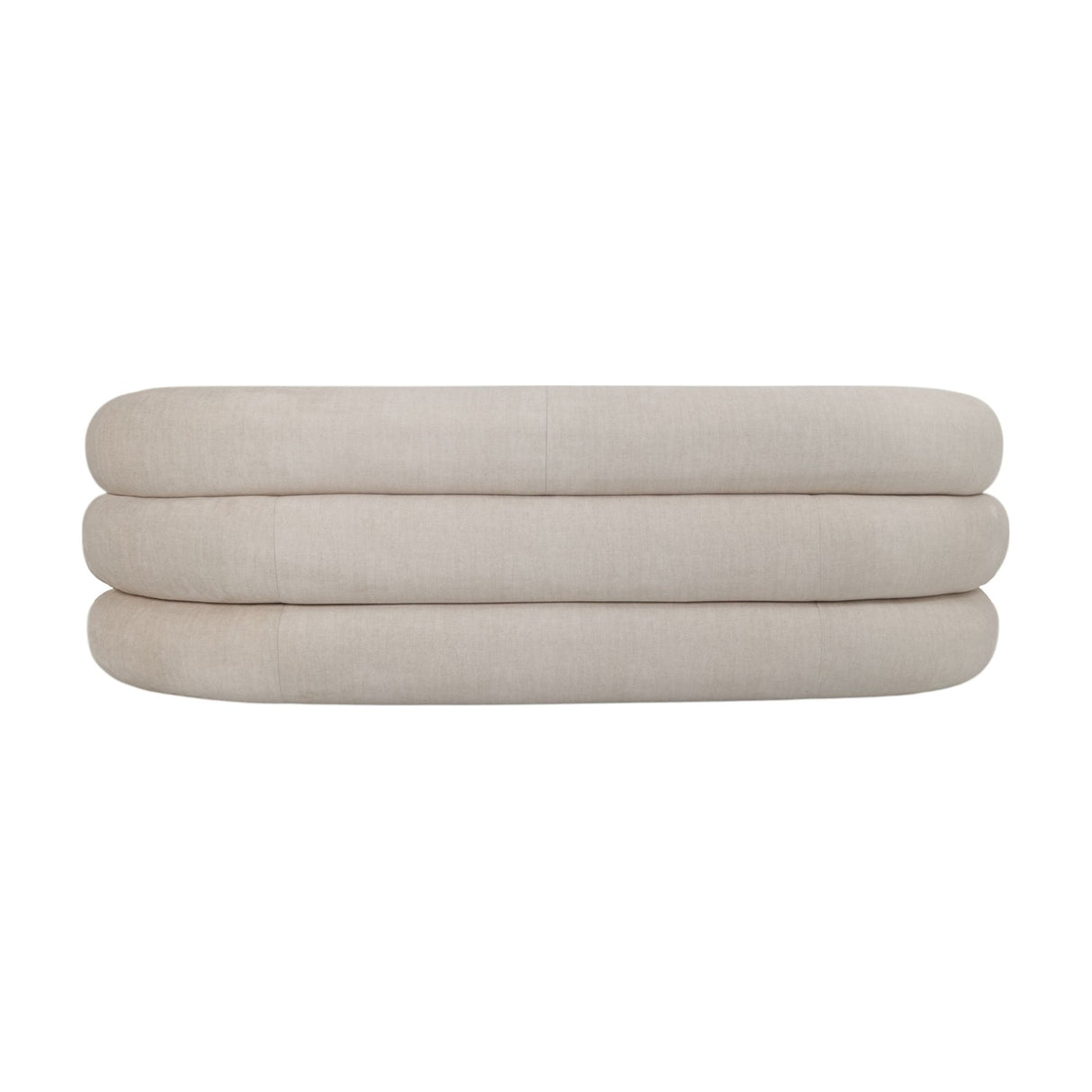 Libra Interiors Velvet Wraparound 2 Seater Sofa in cream with a low, tiered wraparound silhouette and rounded velvet upholstery on a white background.