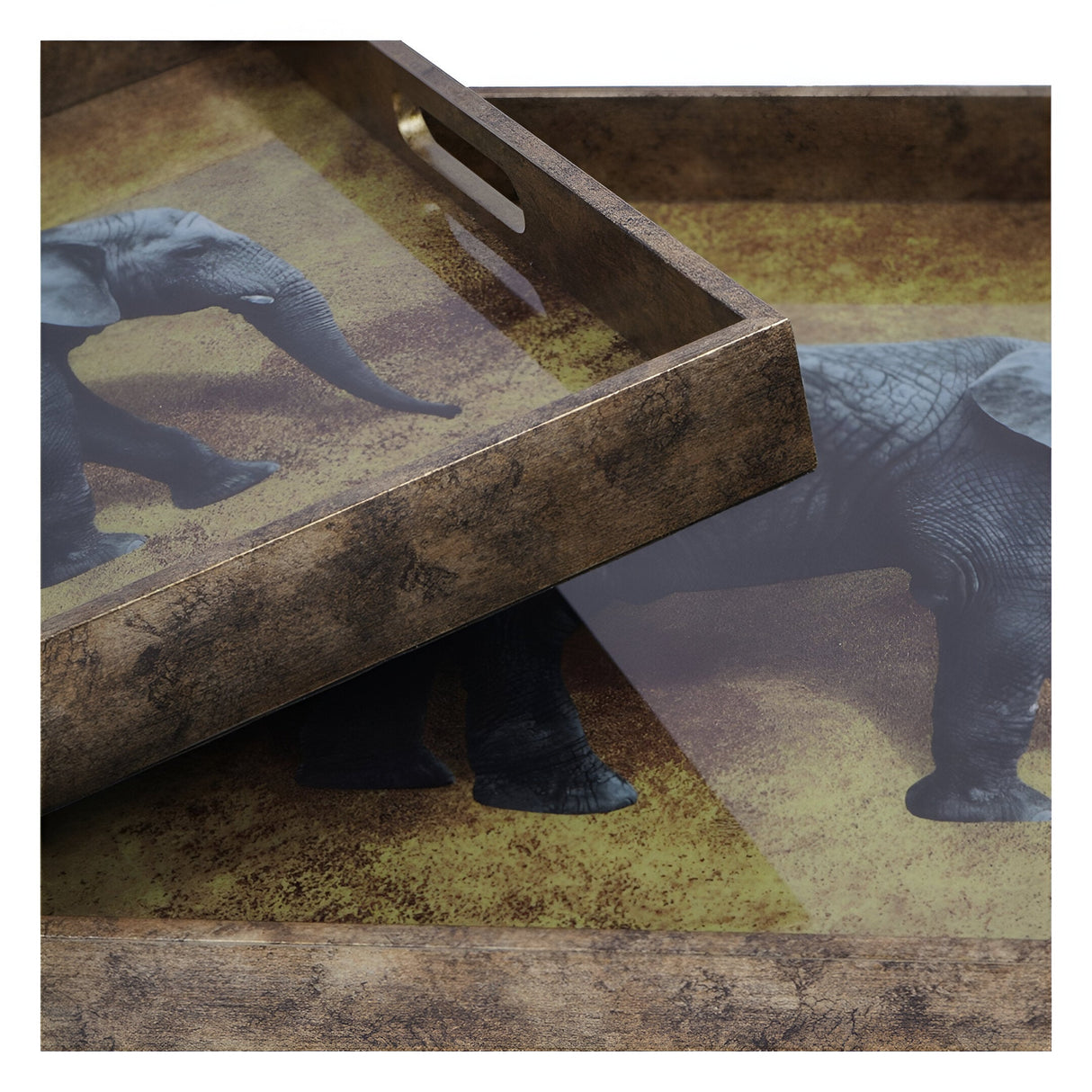 Elephant Decorative Set of 2 Nesting Trays - Antique Gold