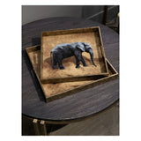 Elephant Decorative Set of 2 Nesting Trays - Antique Gold